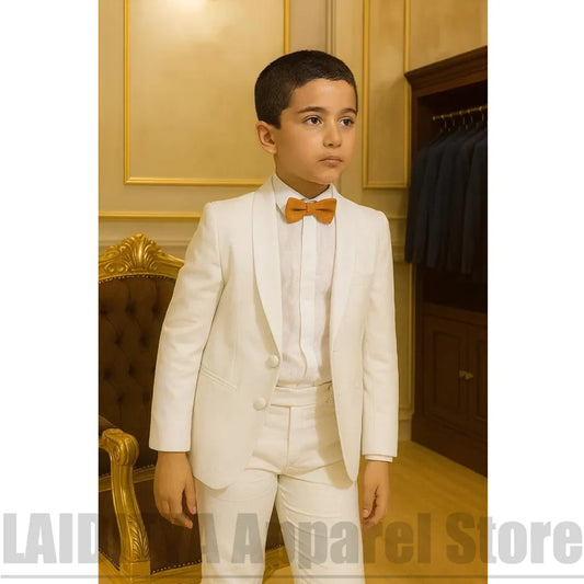Kids Boys Formal Suit Set Shawl Lapel Single Breasted Tuxedo Blazer Pants Outfit For Wedding Page Boy Birthday Communion Party