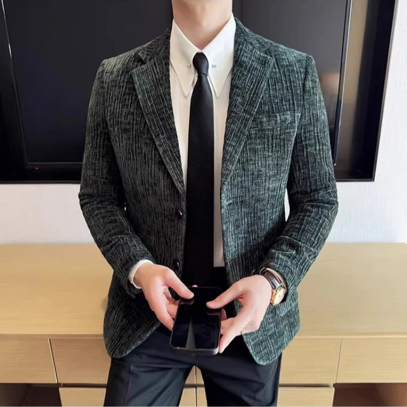 2025 Winter Chenier Thick Suit Jacket for Men Korean Slim Fit Casual Business Men Blazers Wedding Groom Office Social Dress Coat