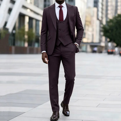 Men Suit Dark Brown 3 Pieces Solid With Lapel For Wedding Birthday Banquet Party Business Work Office Set Jacket Vest Pants