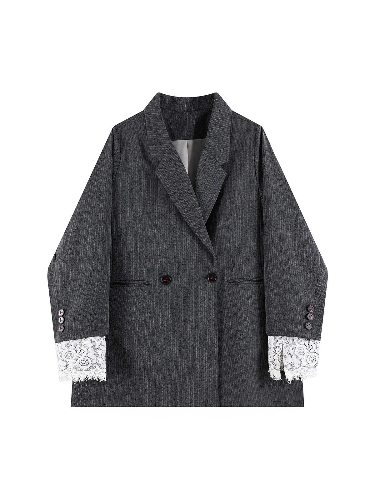 Women's Grey Lace Patchwork Blazer Jacket Vintage Suit Coat Harajuku Elegant Long Sleeve Casual Outerwear 2000s Clothes Autumn