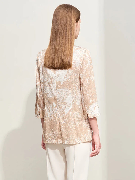 Minimalism Silk Blazers 2026 Summer Notched Printed Basic Fashion Jacket Three Quarter Women Office Lady Blouse 12452146