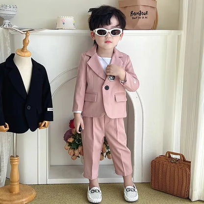Children's Spring Autumn Piano Host Performance Costume Flower Girl Wedding Dress Kids Jacket Pants Necklace 3Pieces Suit Set