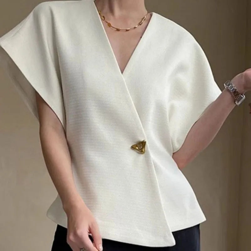 French Ladies Fashion One Button Vest Suit Women V-neck Casual Irregular Sleeveless Summer Femme High End Cardigan Waistcoat Top