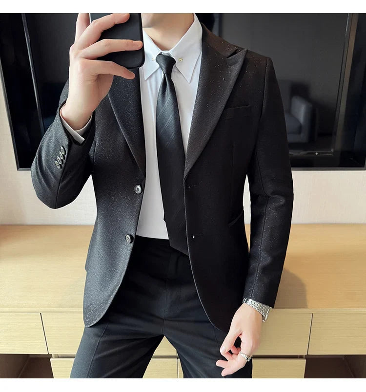 High-end Shiny Business Casual Suit Jacket Men British Style Slim Fit Office Work Men Blazers Wedding Groom Dress Coats 2025