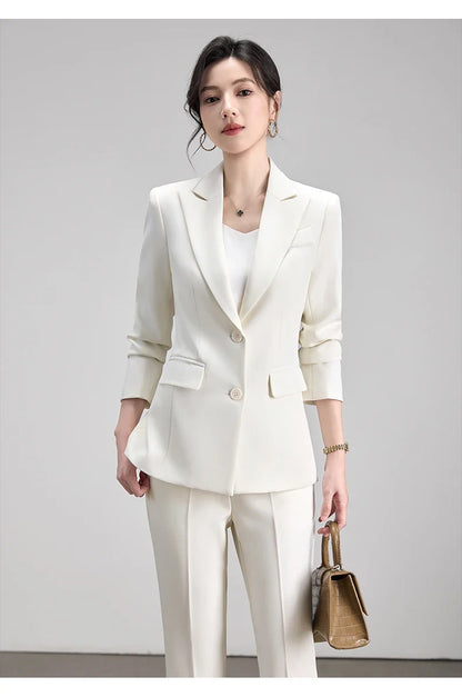 Ladies Office Formal Trousers Suit for Women Autumn Elegant Long Sleeve Blazer and Pants Twe Pieces Matching Sets Outfits