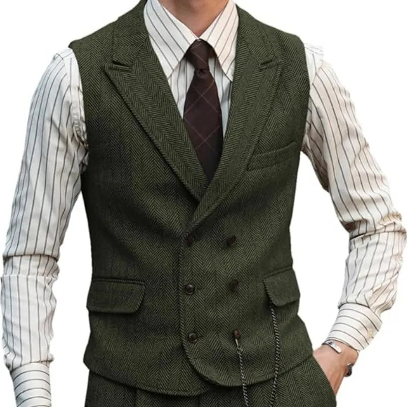 Men's Double Breasted Dress Vest Smart Casual Waistcoat for Business and Formal Occasions