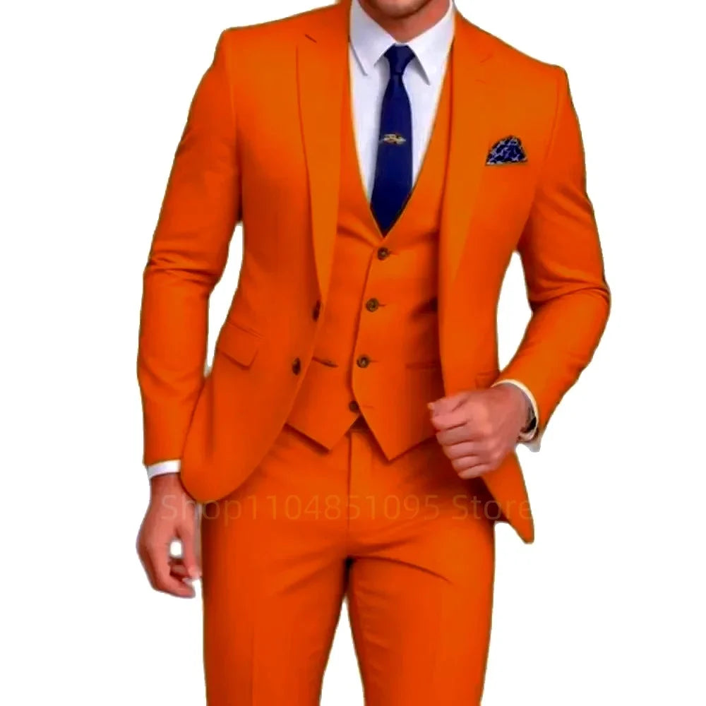 Costumes d'affaires jaunes pour hommes, revers cranté, deux boutons, blazer, tuxedos de marié, ensemble 3 pièces, veste, gilet, pantalon pour fête