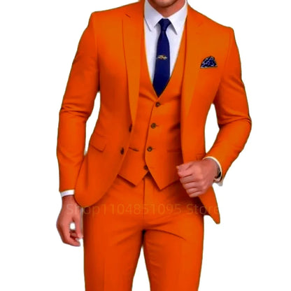 Costumes d'affaires jaunes pour hommes, revers cranté, deux boutons, blazer, tuxedos de marié, ensemble 3 pièces, veste, gilet, pantalon pour fête