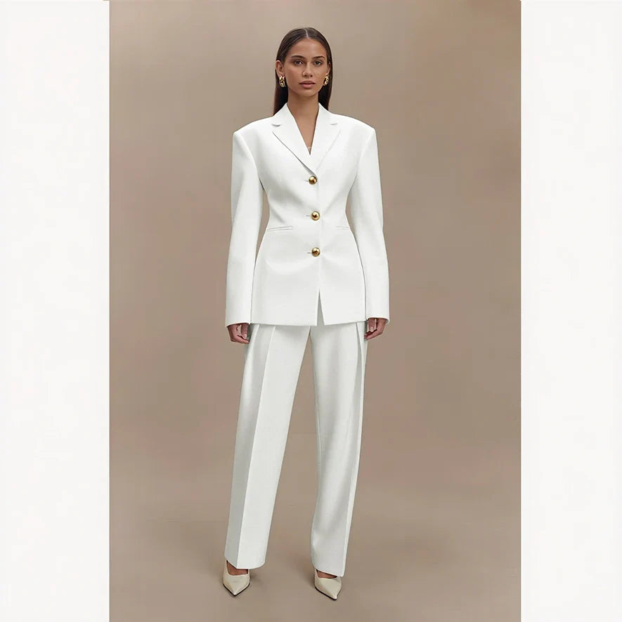 Dark Blue Women Suits Customized Slim Fitted Single-breasted Two Pieces(Jacket+Trousers) Ladies Formal Party Wedding Set