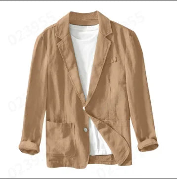 Cotton and Linen Blazer Men's Fashionable Business Casual Outdoor Versatile Travel Lightweight Loose-fitting Retro Style Blazer