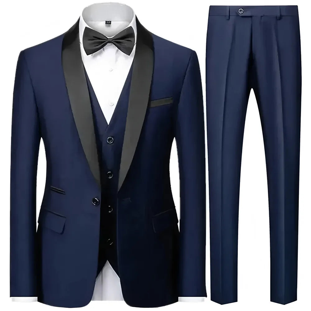 Ensemble Blazer Noir Homme Automne Mariage Soirée 3 Pièces Grande Taille Manteau Blazer, Pantalon et Gilet Homme Noir Mode Costumes Slim Fit