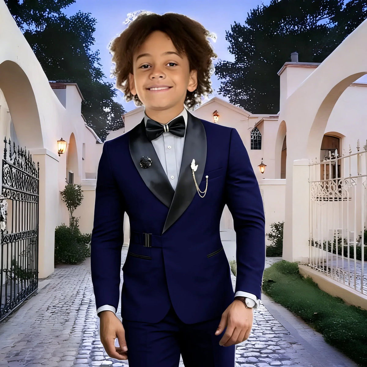 Navy Blue Boy Suits Wedding Kids Tuxedos 2 Pieces Formal Blazer Shawl Lapel Double Breasted Prom Suits (Jacket+Pants)