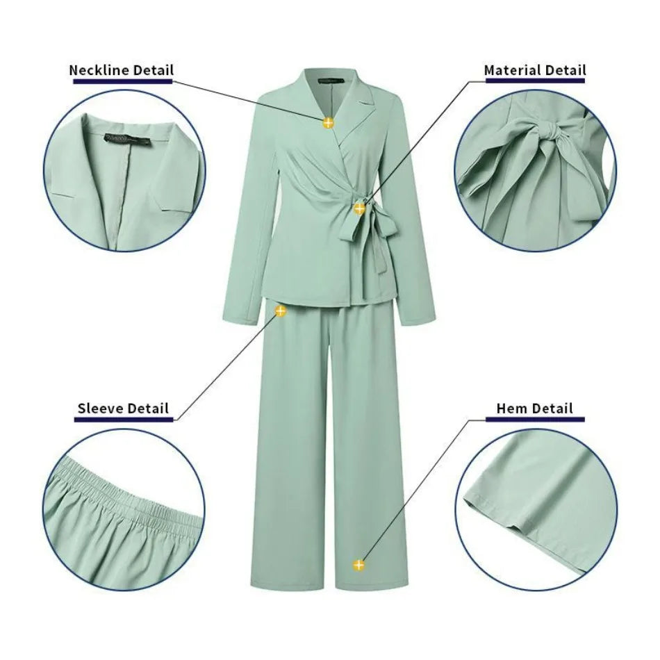 Spring 2pcs Office Women Matching Sets Solid Work OL Blazer Suits Fashion Long Sleeve Shirt Wide Leg Pant Sets Outfit 2026