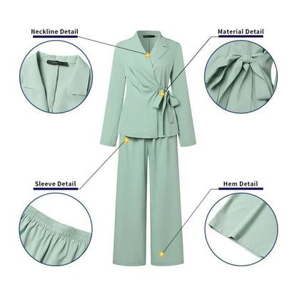 Spring 2pcs Office Women Matching Sets Solid Work OL Blazer Suits Fashion Long Sleeve Shirt Wide Leg Pant Sets Outfit 2026