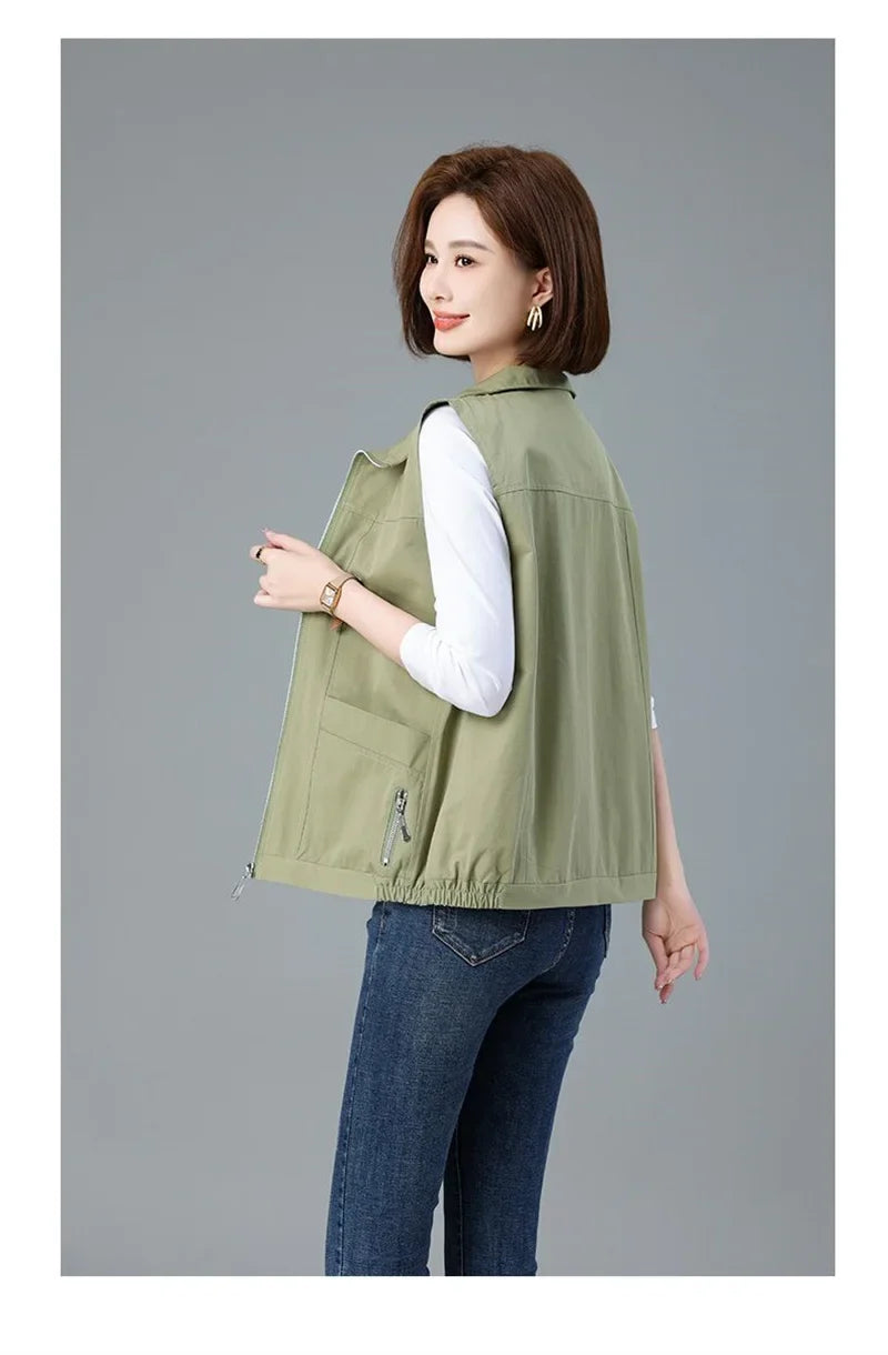 Spring Autumn Women's Vest Jacket Coats 2025 New Solid Sleeveless Jacket Female Waistcoat Casual Tops Outerwear Chaleco Mujer