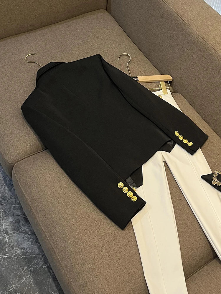 Business Commute Style Women's Long Sleeve Double-Breasted Suit Slim Fit Waist-Cinching Outerwear Fashion D9986