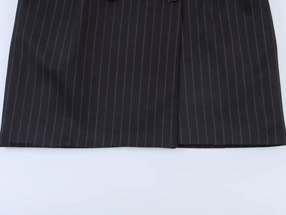 Women New Fashion Charcoal Gray Pinstripe Double-breasted Blazer Coat Female Versatile Lapel Long Sleeve Office Suit Jacket