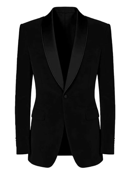 Men's Velvet Tuxedo Blazer Black Trim Shawl Lapel Slim Fit 1-Button Flap Pockets Suit Jacket Formal Wedding Party Sport Coats