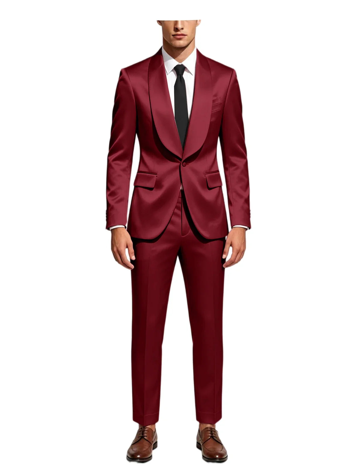 Men's Satin Suit 2-Piece Slim Fit Shawl Lapel Tuxedo for Wedding & Formal Events