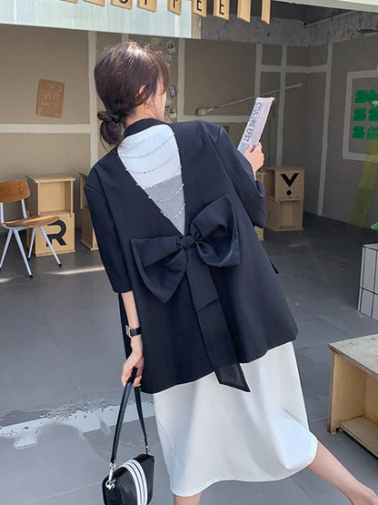 Summer New Women's Blazer Short Sleeves Back Bowknot Chain Niche Design Elegant High-end Sweet Ins Chic Tide Jacket HK14700