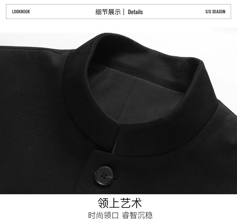 Blazer Men Smart Casual Stand Collar Korean Style Black Business Coat