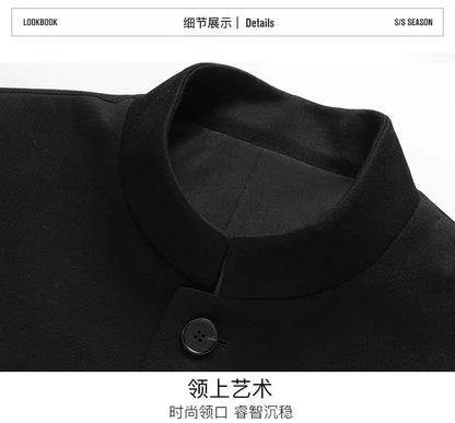 Blazer Men Smart Casual Stand Collar Korean Style Black Business Coat