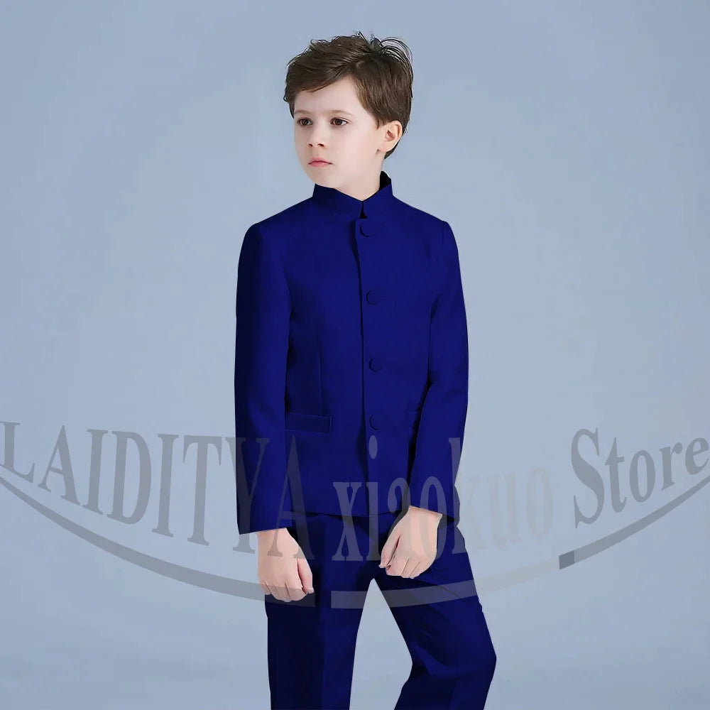 Boy Suits Fashion Stand Collar Single Breasted Outfits 2 Piece Formal Party Tuxedo Daily Casual Slim Children's Clothing
