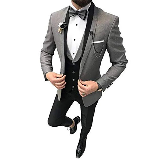 One Button Men's Business Suits Slim Fit Skinny Men's Wedding Prom Suits 3 Pieces(Jacket+Pant+Vest)traje novio