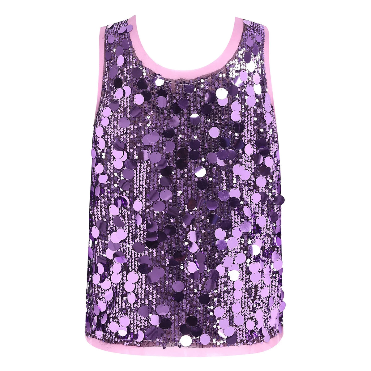 Women's Sleeveless Top Sequins Loose Vest Disco Costume Tank Top Nightclub Fashion Streetwear Shiny Clubwear Rave Party Outfit