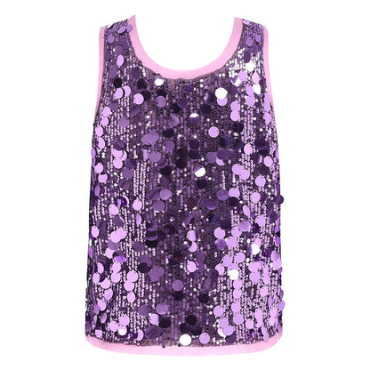 Women's Sleeveless Top Sequins Loose Vest Disco Costume Tank Top Nightclub Fashion Streetwear Shiny Clubwear Rave Party Outfit