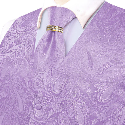 Men's Vest 5-In-1 Set Lilac Paisley V-Neck for Prom, Banquet & Formal Occasions