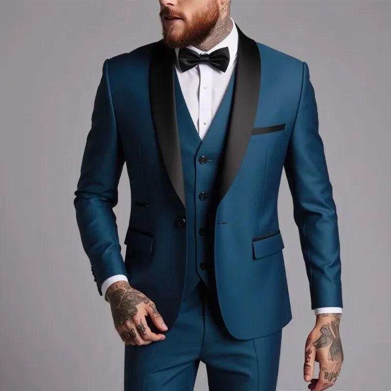 Men's Suits Regular Fit 3 Pieces Formal Business Tuxedos Blazer Vest Pants for Wedding Grooms