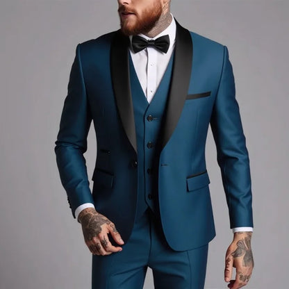 Men's Suits Regular Fit 3 Pieces Formal Business Tuxedos Blazer Vest Pants for Wedding Grooms