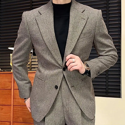 Designer Business Casual Mens Spring Autumn Slim Fit Single Breasted Suit Jacket Wide Leg Pants Two Piece Set Fashion Male Work