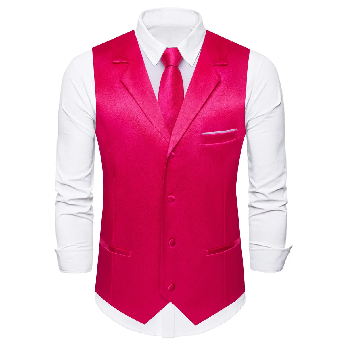 Men's Satin Waistcoat 5-Piece Set with Rose Gold Lapel – Vest, Necktie, Bow Tie, Pocket Square & Cufflinks