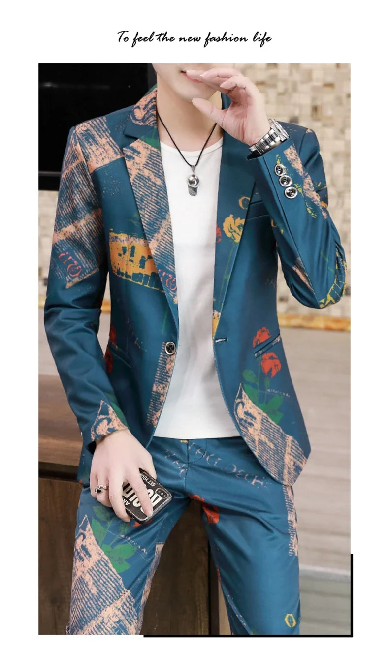 Men's Two-Piece Slim Fit Casual Suit – Single Breasted Formal Set for Daily & Smart Casual Wear
