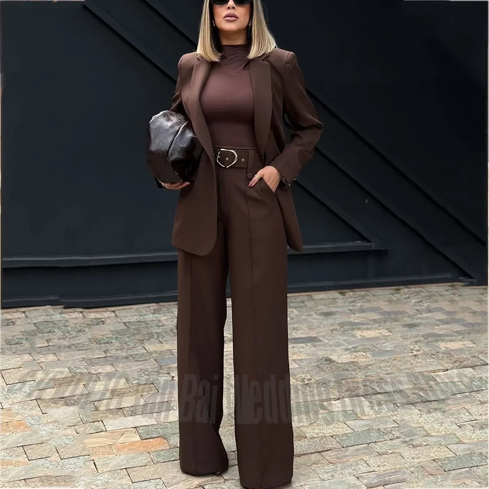 Elegant Women Two Pieces Set Customized Notched Lapel Business Office Smart Casual Lady Outfit Fashion Trousers Female Outfit