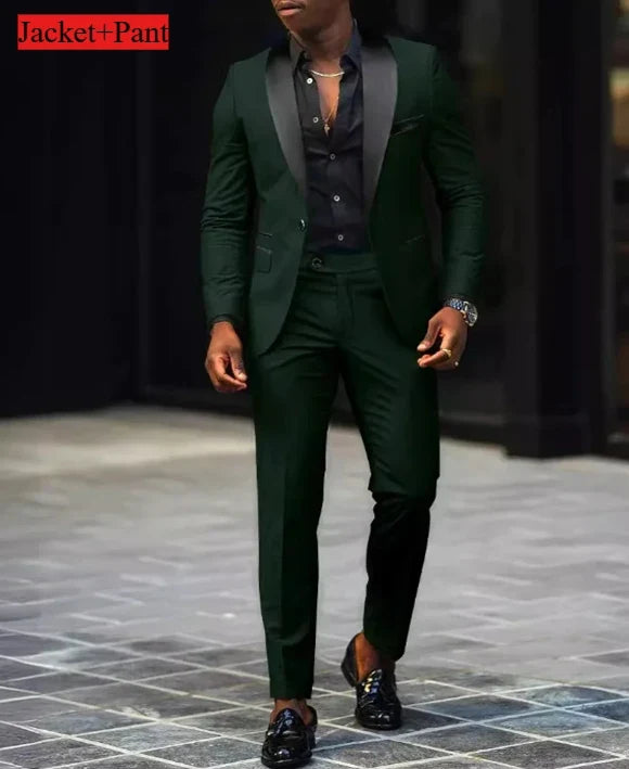 Men Formal Slim Fit Tuxedo Prom Suit Male Groom Wedding Blazers High Quality Groomsman Luxury Dress Business Banquet Party Suit