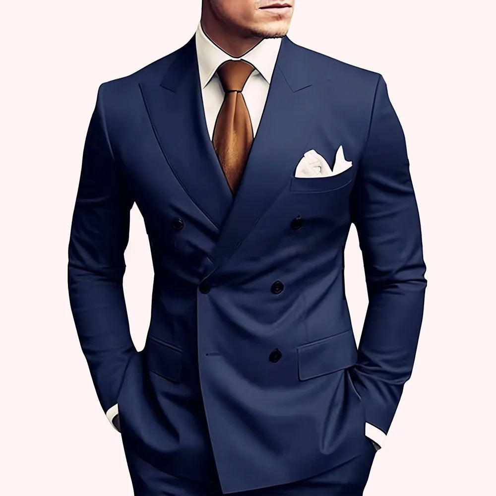 High Quality Brown Men Suits Double Breasted Bespoke Wedding Suit Peaked Lapel Formal Blazer Slim Fit  Groom Dress