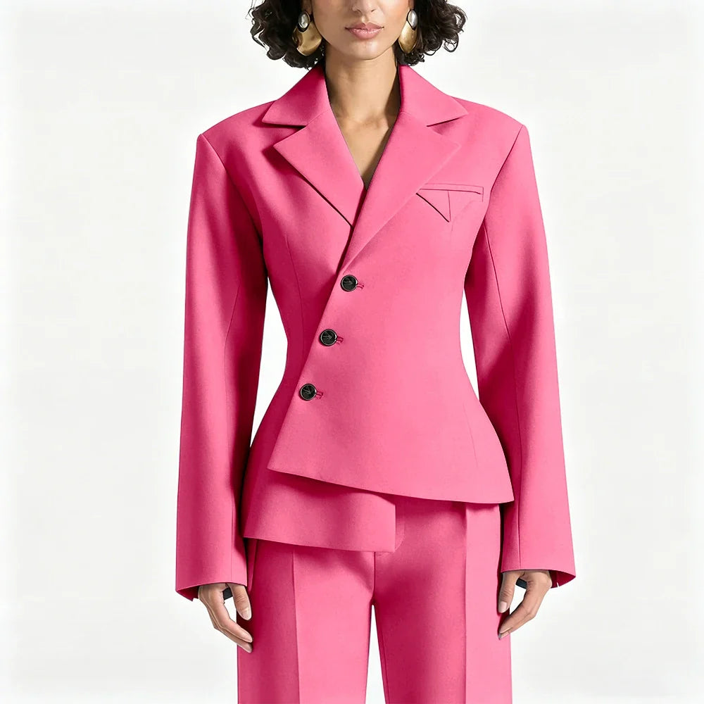 Black Asymmetric Blazer Suit Women's Slim Fit Single Breasted Notch Lapel Set Minimalist Office Modern Casual Workwear Outfit