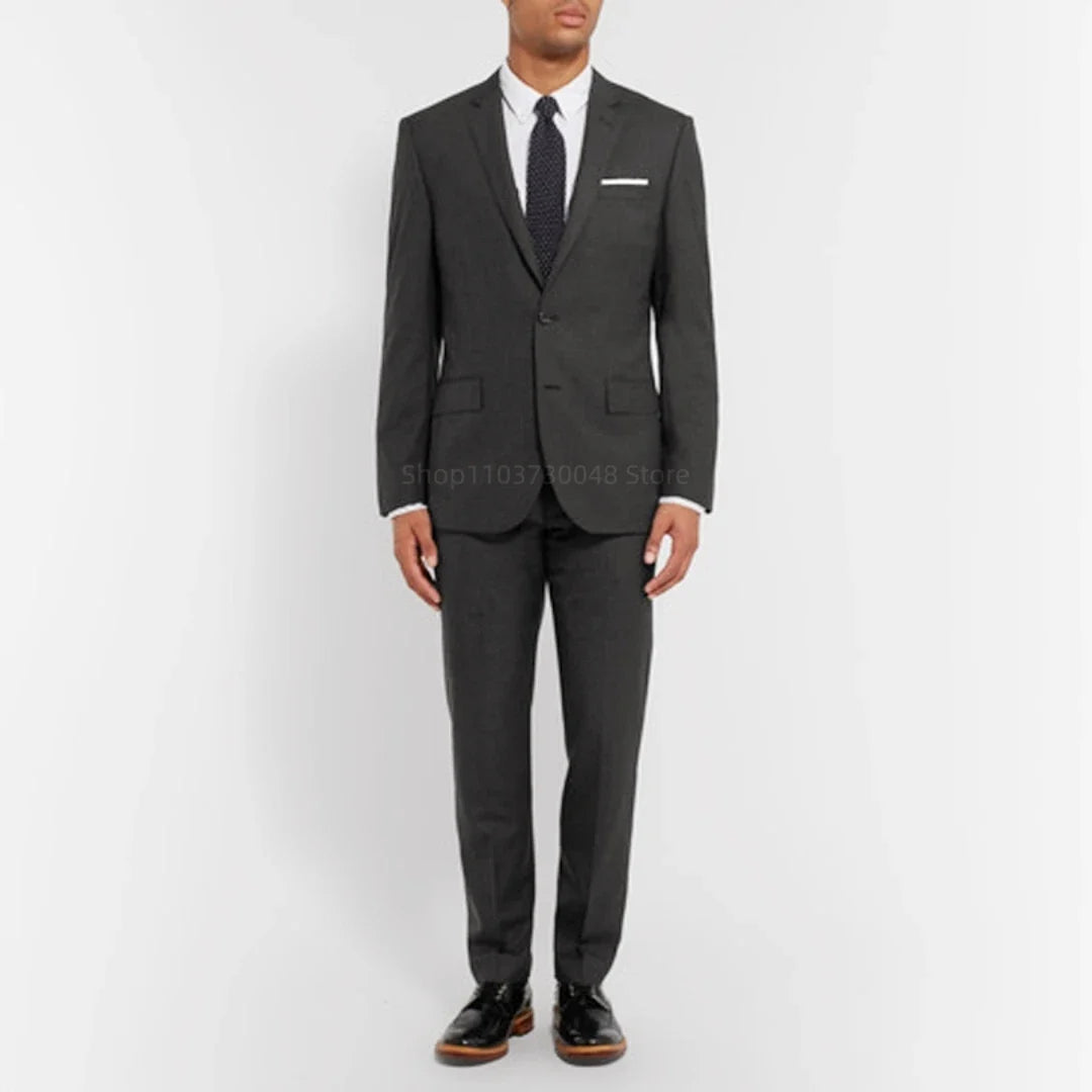 Smart Casual Gray Men's Suit Notch Lapel Two Buttons Jacket Pants Groom Wedding Prom Dinner Tuxedos Business 2-Piece Suits Set