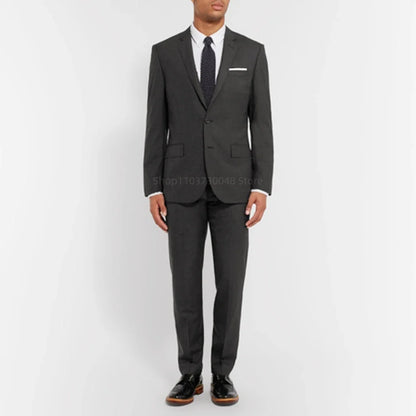 Smart Casual Gray Men's Suit Notch Lapel Two Buttons Jacket Pants Groom Wedding Prom Dinner Tuxedos Business 2-Piece Suits Set