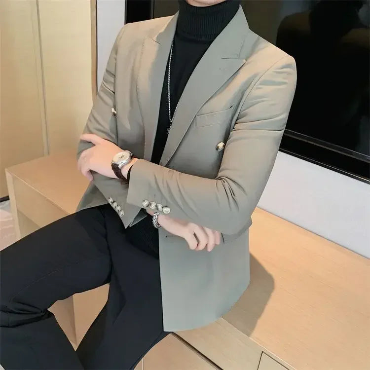 Men's Double Breasted Blazer Korean Style for Banquet and Business
