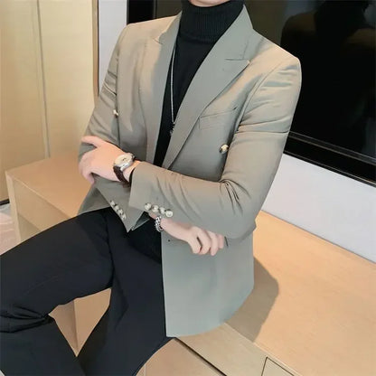 Men's Double Breasted Blazer Korean Style for Banquet and Business