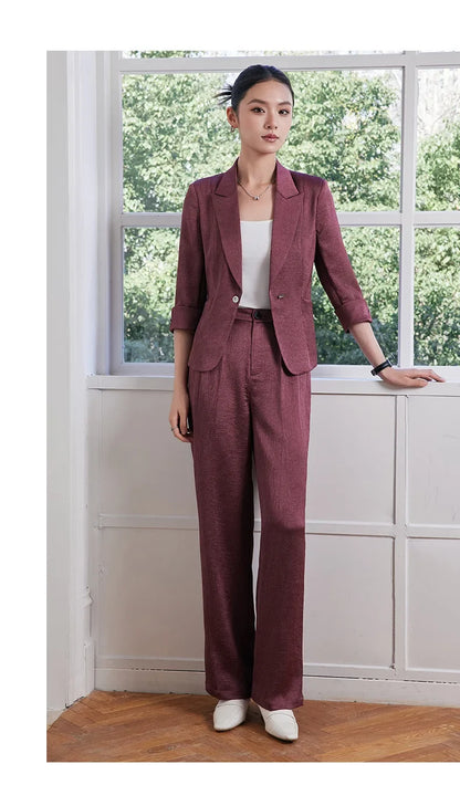 Fashion Office Ladies Blazer and Pants Suit Formal Angola Red Women Jacket Trouser Women Business Work Wear 2 Piece Set