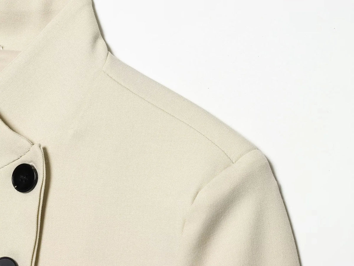 Elegant Women Solid Blazer Coat Spring Autumn Turtleneck Long Sleeve Single Breasted Straight Blazer Female Chic Suit Jacket