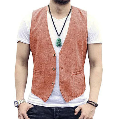 Men's Linen Vest – Slim Fit Smart Casual Waistcoat for All Seasons