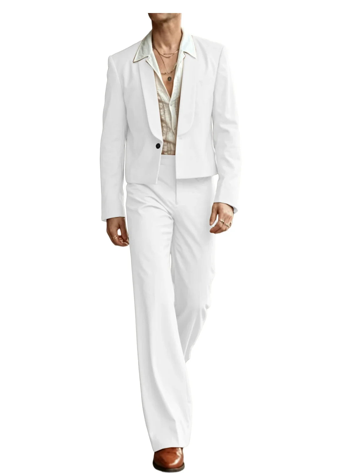 Men's 2-Piece Suit Set – Cropped Blazer & High Waist Flare Pants | Shawl Lapel Tuxedo for Formal & Party Occasions