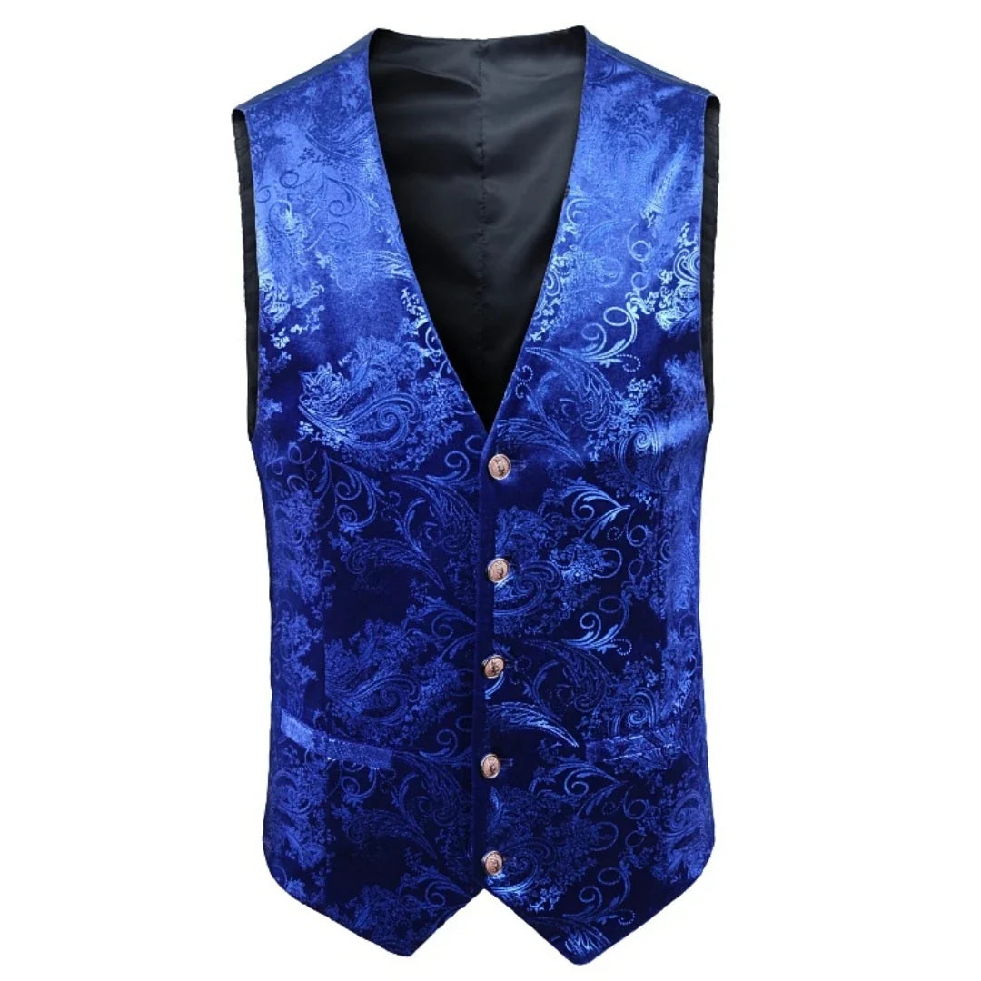 Men's Floral Applique Vest – Single Button Waistcoat for Wedding, Banquet & Performance