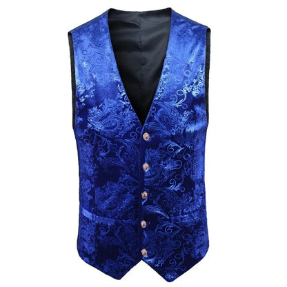 Men's Floral Applique Vest – Single Button Waistcoat for Wedding, Banquet & Performance